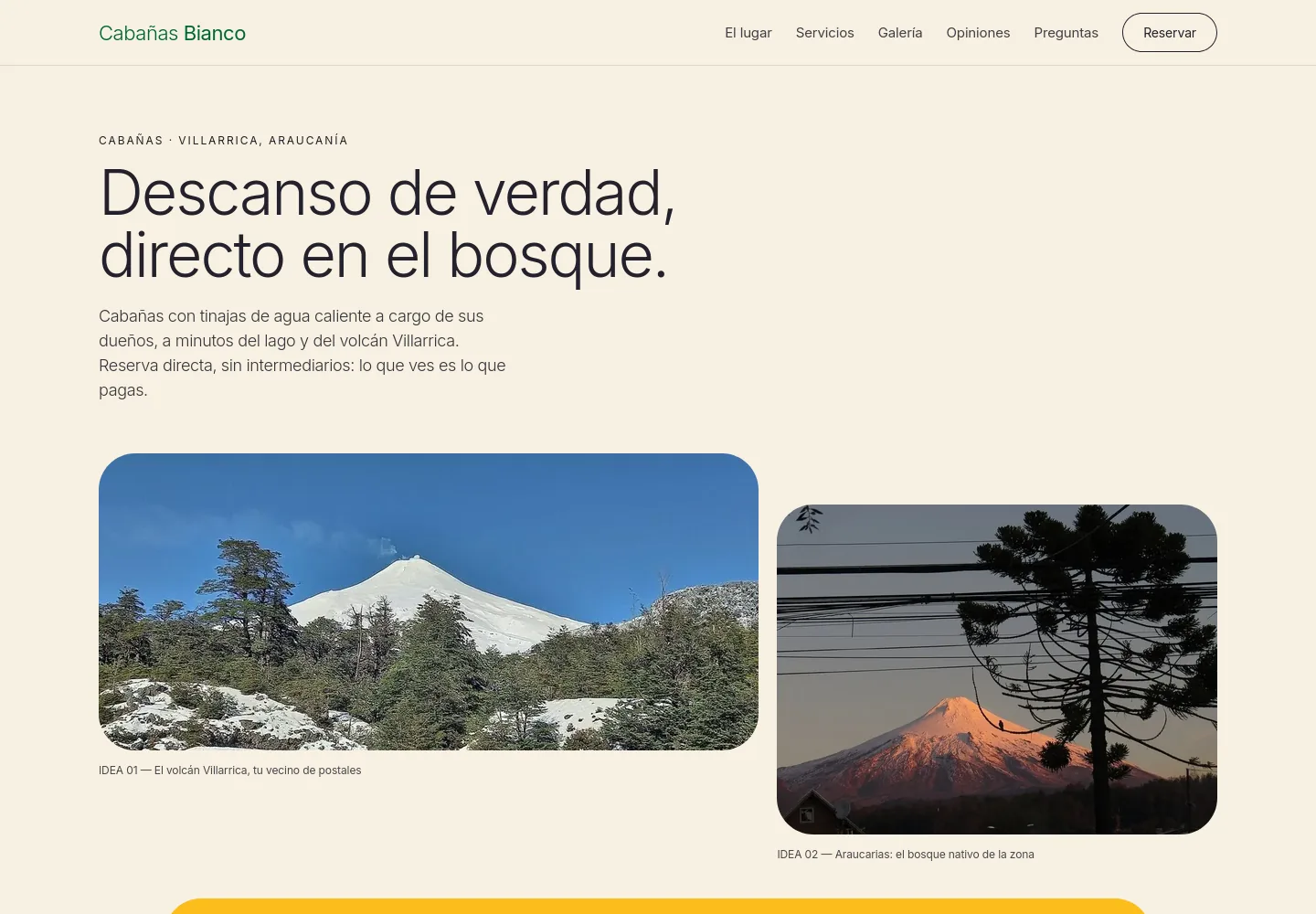 Vista previa del proyecto 1: landing editorial en tonos crema y verde